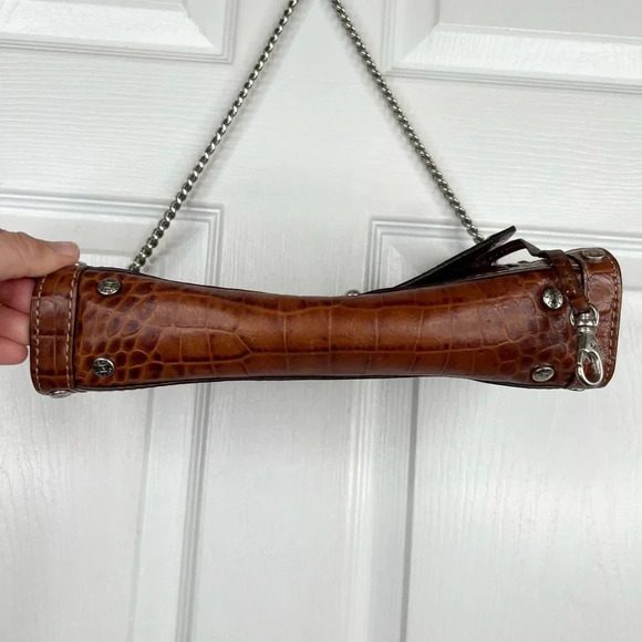 MICHAEL Michael Kors Brown Crocodile Embossed Shoulder Bag Chain Strap Purse - Picture 5 of 9